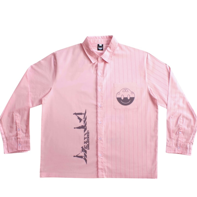 Pylon Shirt – Half-Stripe Pink Oversized Shirt – City Unlocked